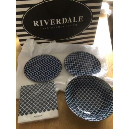 Servies Riverdale fantasie blauw/wit NIEUW
