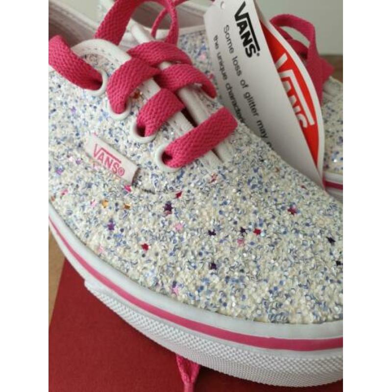 nieuwe Vans authentic glitter wit/roze sneakers maat 30,5