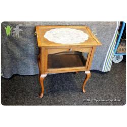 Antiek TheeKastje / Facet Glas / Afneembaar Dienblad