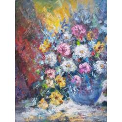 Peter Brouwer 1935 - 2010 - Groot bloemstilleven 60 x 70 cm