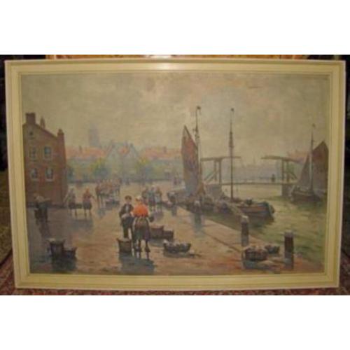 ==vismarkt bij de haven ===80 x 100 cm==Oskar Koch 1886-1914