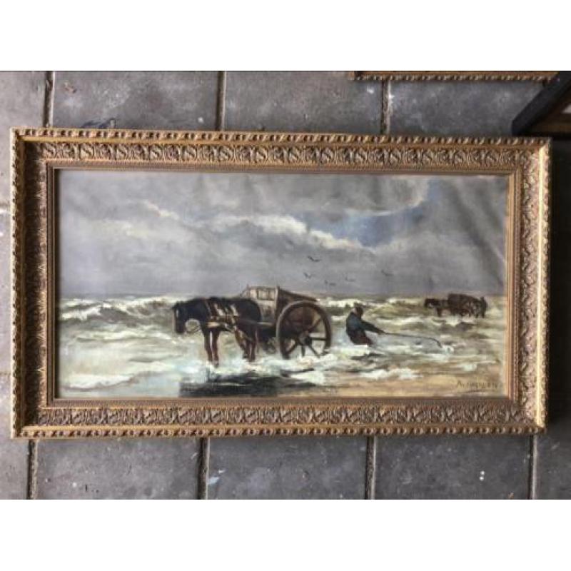 Schilderij paarden in zee A.v.d.Heijden