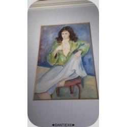 1317 - aquarel vrouw op stoel - Henk Bloemer - € 10