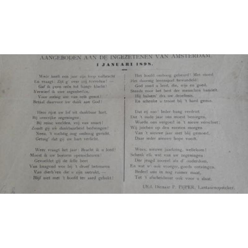 1898, affiche nieuwjaarswensch gas - lantaarnopsteker, uniek