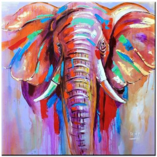 d924 Olifant olieverf schilderij 100x100cm