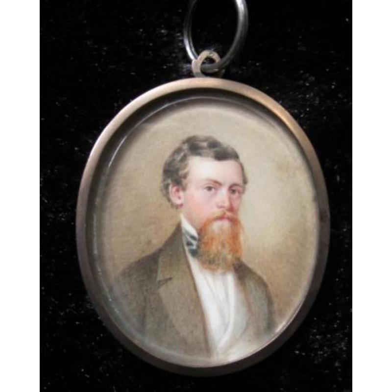 antiek portretminiatuur=man met rode baard =1880= INBOEDEL==
