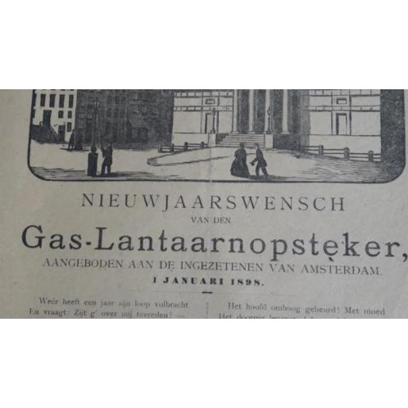 1898, affiche nieuwjaarswensch gas - lantaarnopsteker, uniek