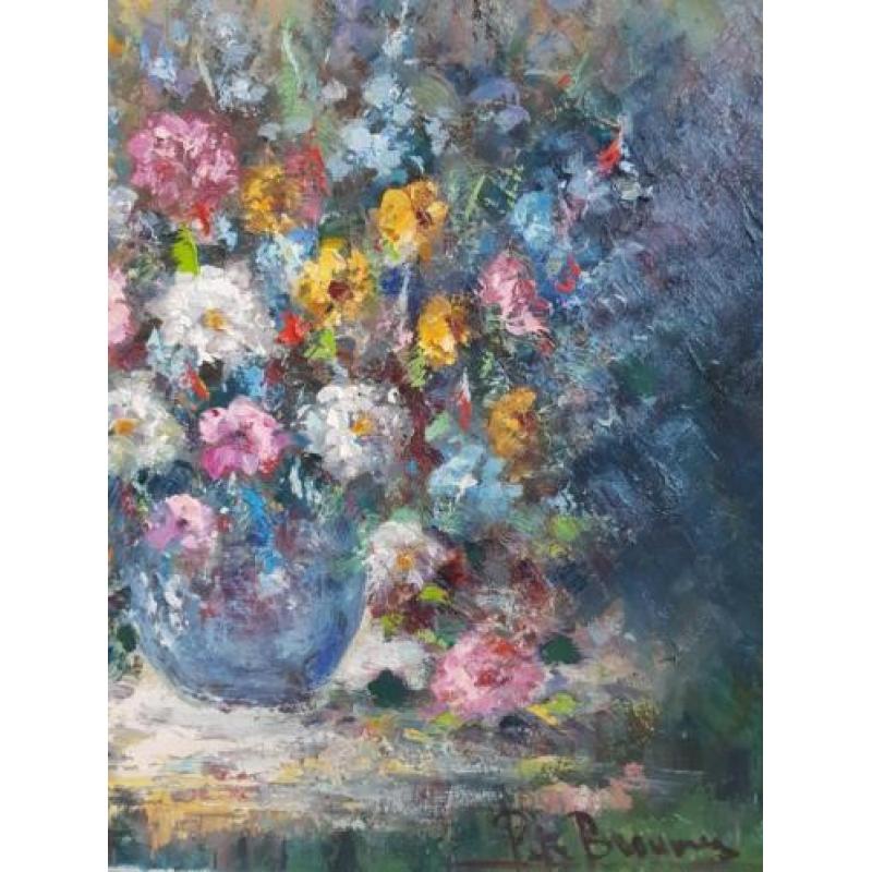 Peter Brouwer 1935 - 2010 - Groot bloemstilleven 60 x 70 cm