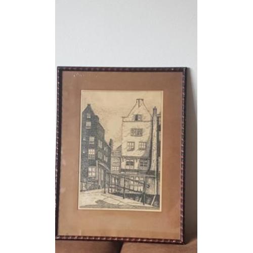 tekening Oud Rotterdam Krattenbrug Krattensteeg Delfsevaart