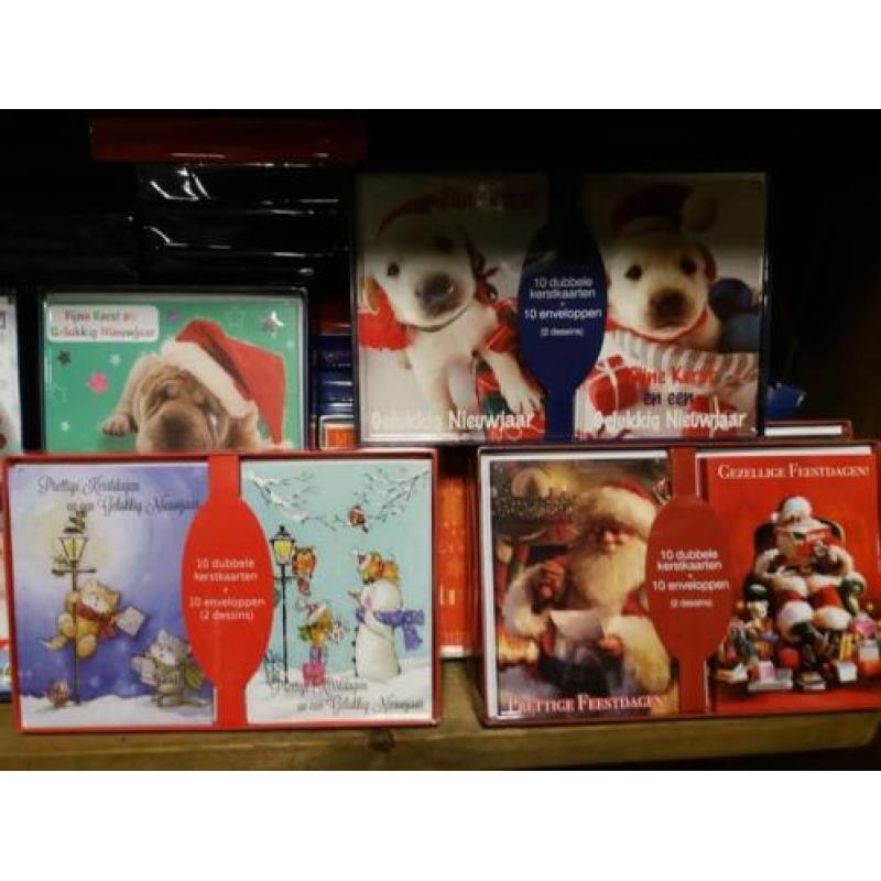Partij luxe dubbele kerstkaarten 10 in doosje totaal 82 d.