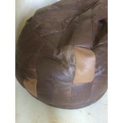 Vintage zitzak patchwork beanbag lederen poef