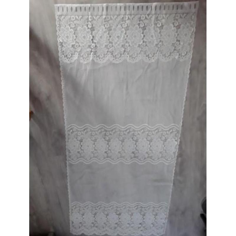 2x Franse Brocante Vitrage B.94 cm & H.200 cm Roede of Stok