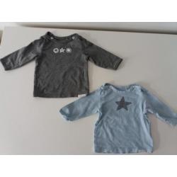 Shirtjes grijs en blauw lange mouw mt 50 Noppies