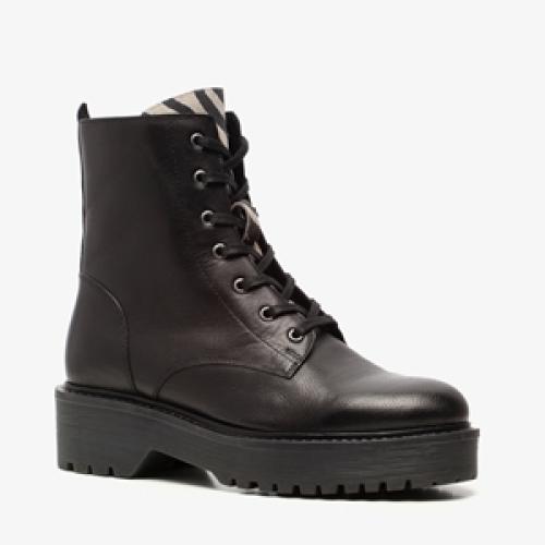 TwoDay leren dames veterboots met zebraprint