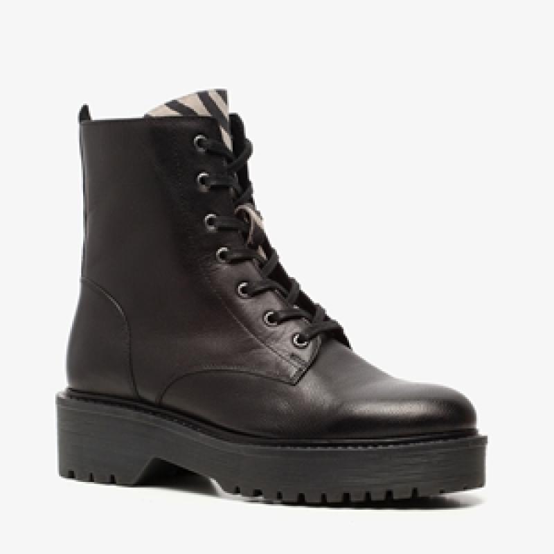 TwoDay leren dames veterboots met zebraprint