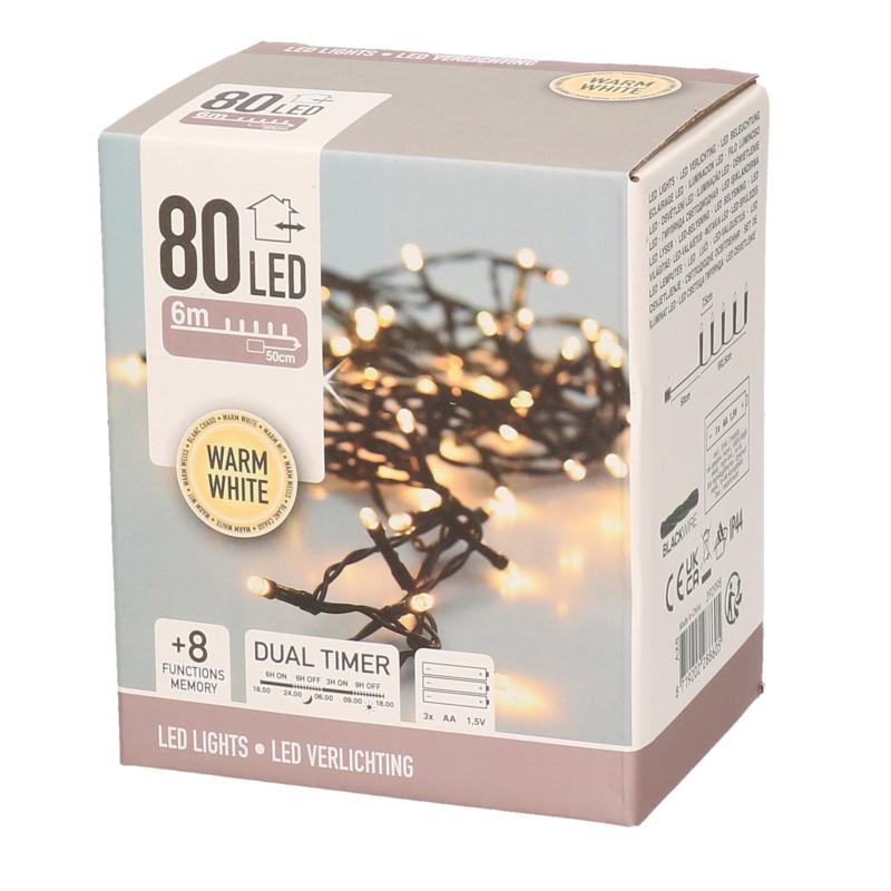 Kerstverlichting op batterij warm wit buiten 80 lampjes