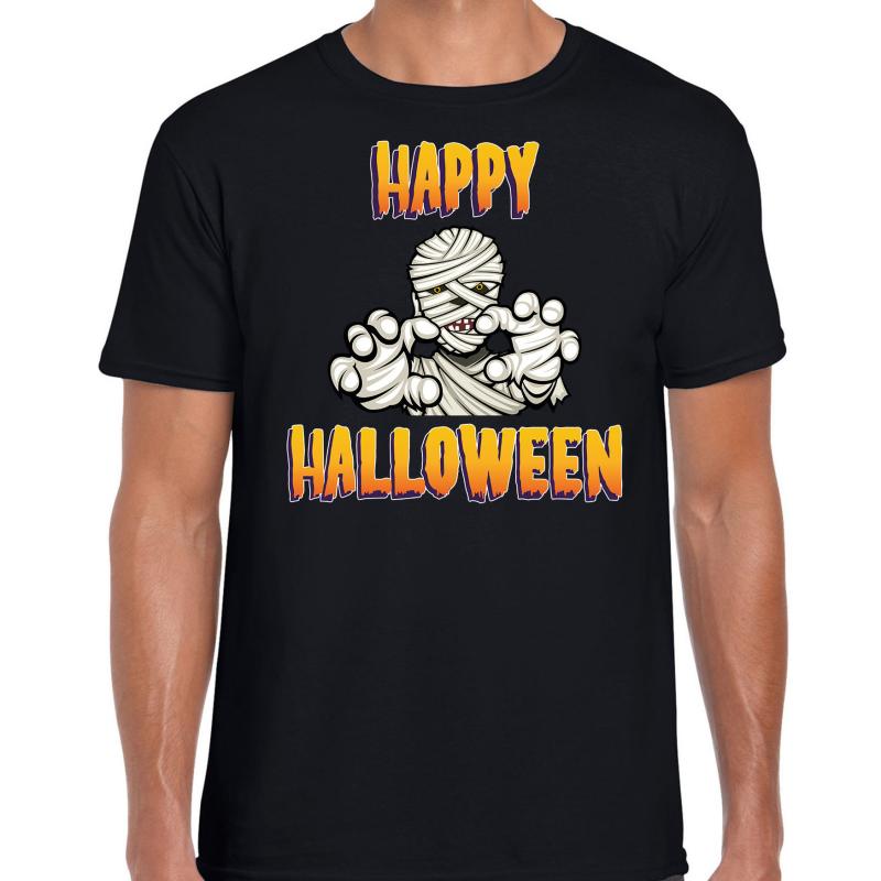 Happy Halloween horror mummie verkleed t shirt zwart voor heren