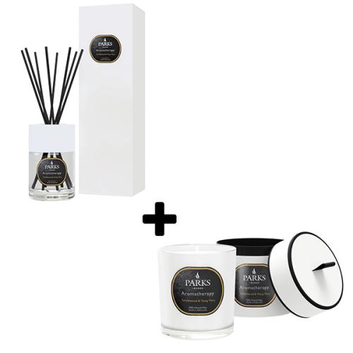 Parks London Aromatherapy SANDALWOOD YLANG YLANG Geurkaars 220G geurstokjes 100ML set