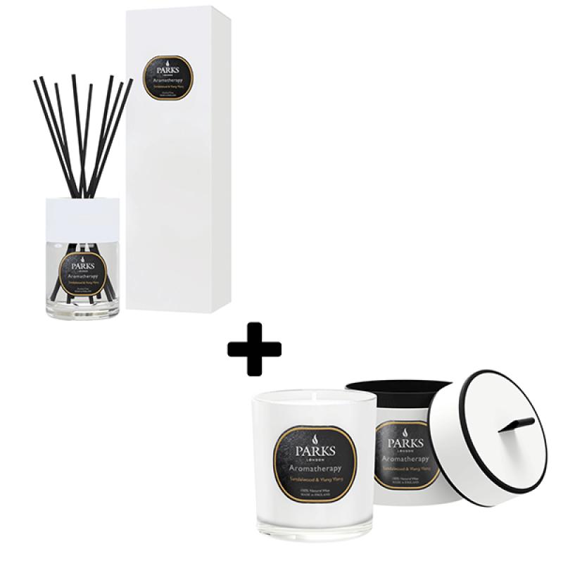 Parks London Aromatherapy SANDALWOOD YLANG YLANG Geurkaars 220G geurstokjes 100ML set
