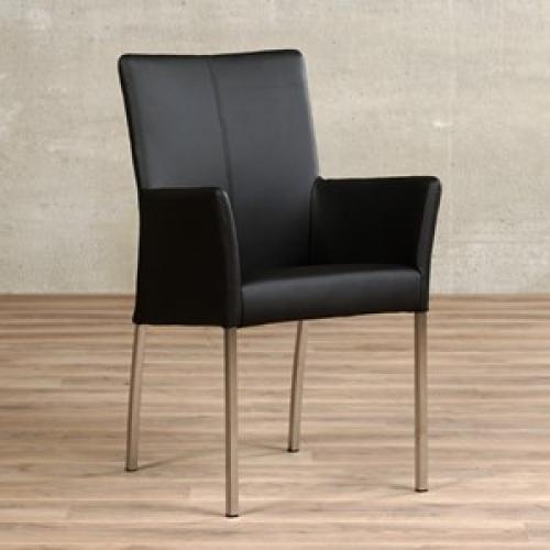 Leren eetkamerstoel comfort met armleuning zwart, zwart leer, zwarte keukenstoelen