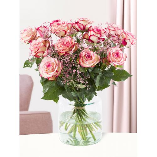 Rozenboeket Paloma met roze gipskruid